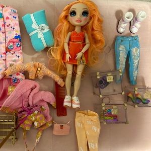 Rainbow High Lot with Doll, Clothes Rack, and Accessories